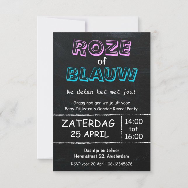 Invitación Gender Reveal Party | Roze of Blauw | uitnodiging (Anverso)