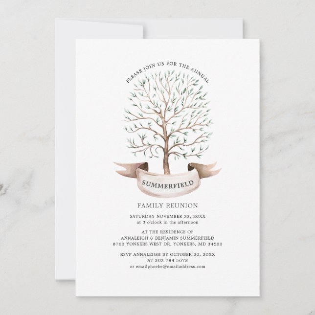 Invitación Genealogía de la unión familiar Árbol acuarela mod (Anverso)