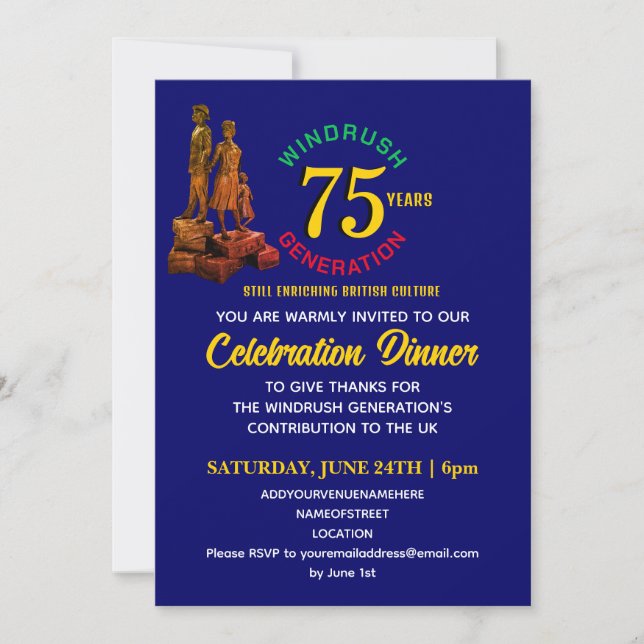 Invitación GENERACIÓN DE WINDRUSH colorida 75 Aniversario (Anverso)