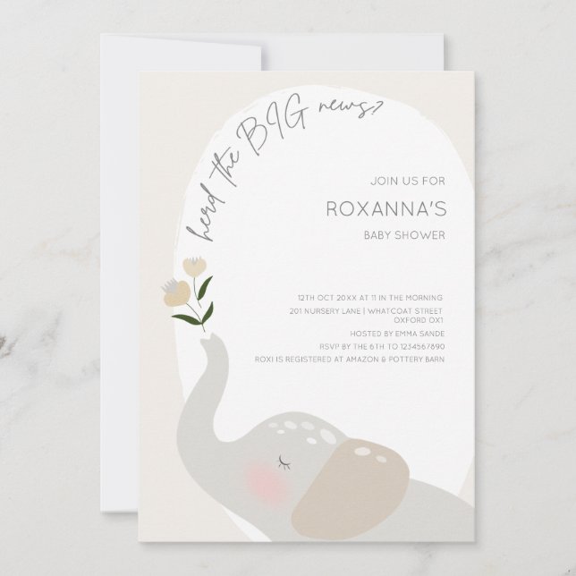 Invitación Género Boho Elephant Neutral Baby Shower (Anverso)