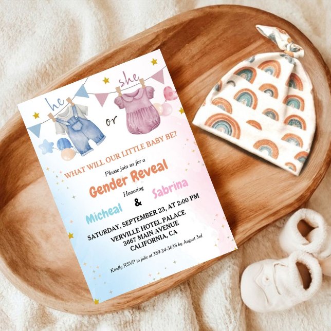 Invitación Género Boho Revelar Vintage Baby Clothesline (Subido por el creador)