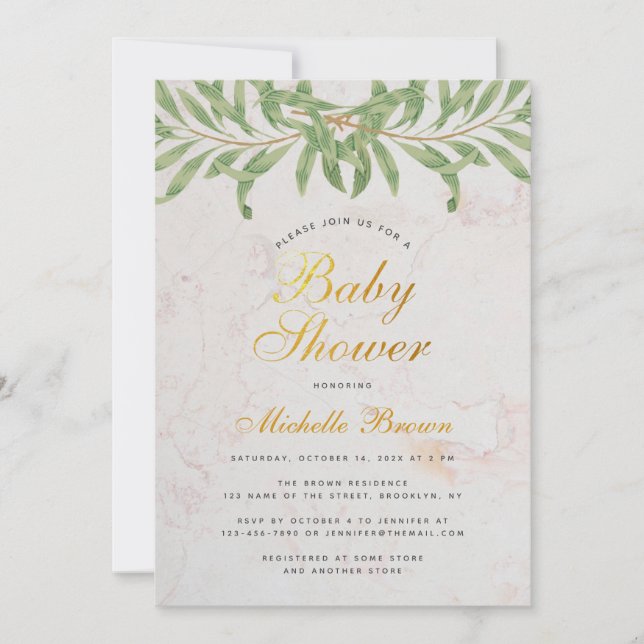 Invitación Género de Baby Shower Greenery Elegant Script Neut (Anverso)