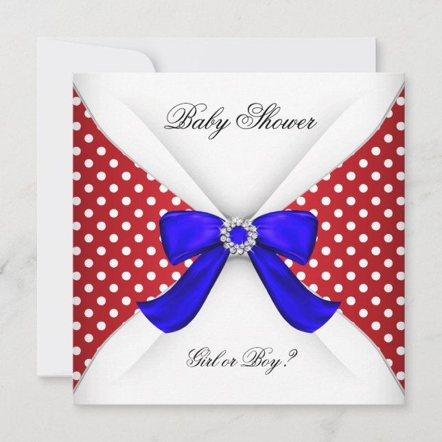Invitación Género de Baby Shower revelan punto de polka azul  (Anverso)