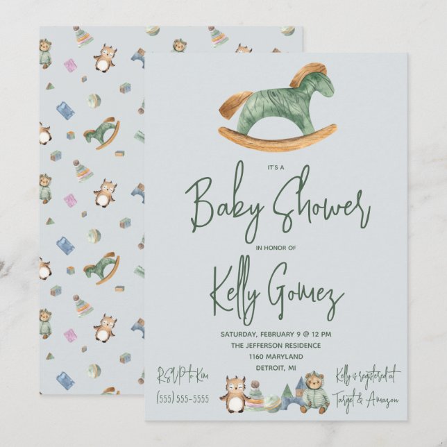 Invitación Género de caballo de roca Boho Juguetes Neutral Ba (Anverso / Reverso)