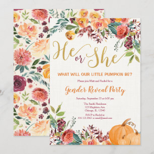 Invitación Género de calabaza floral de otoño revelar invitac