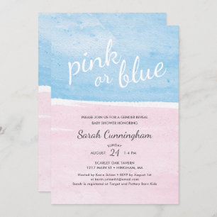 Invitación Género de color de agua rosa o azul revelan Baby S