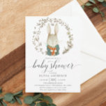 Invitación Género de conejo vintage Baby Shower neutro<br><div class="desc">Este adorable diseño presenta un conejo pintado a mano vintage sentado en un jardín botánico de florales caprichosos y fuentes elegantes. Vea toda la colección para ver más elementos coincidentes.</div>