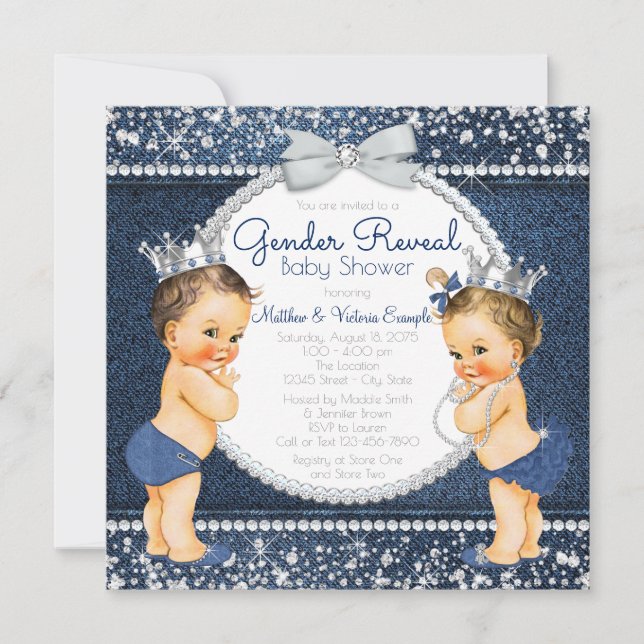Invitación Género de denim y diamantes revelan Baby Shower (Anverso)
