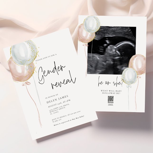 Invitación Género de globo rosa y azul revelan ducha de bebé (Subido por el creador)