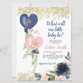 Invitación Género De Globos De La Marina Y Rubor Revelan Invi