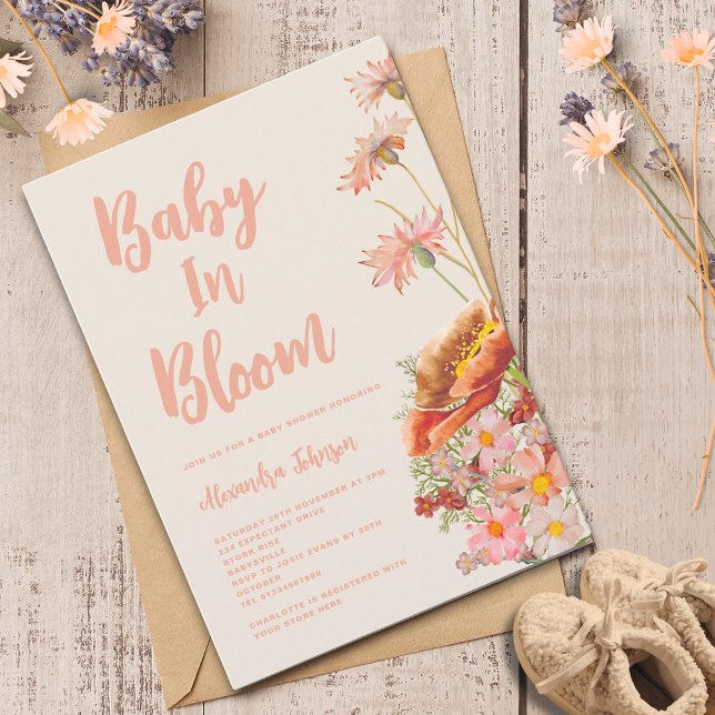 Invitación Género de las flores silvestres Caída neutra Ducha (Wildflower baby in bloom fall baby shower invitation )