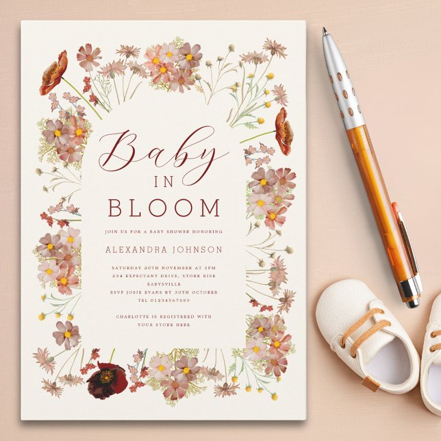 Invitación Género de las flores silvestres Neutral Caída Baby (Wildflower gender neutral fall baby shower invitation)