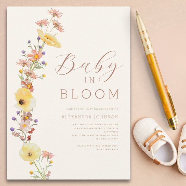Invitación Género de las flores silvestres Neutral Caída Baby (Baby in bloom elegant watercolor wildflowers baby shower invitation )