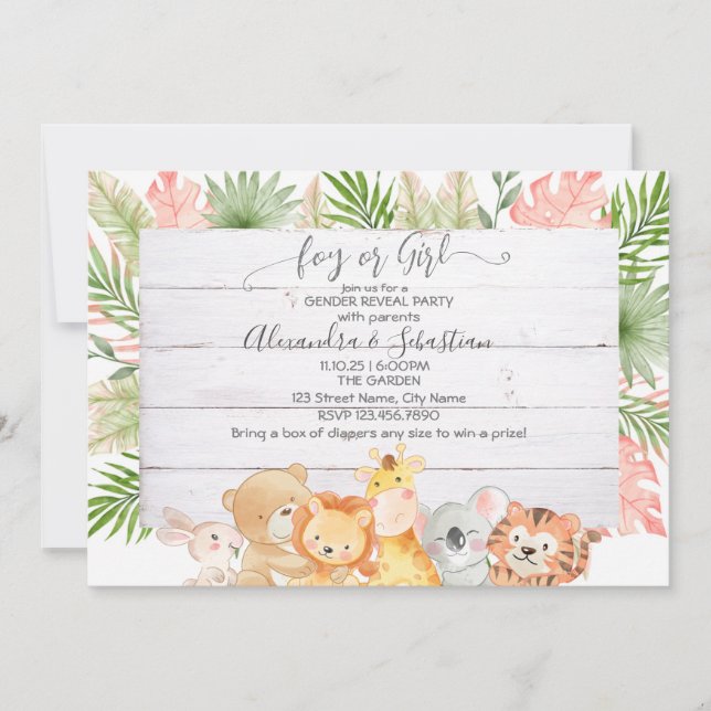 Invitación Género de los animales de los bosques de acuarela (Anverso)