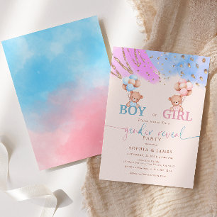 Invitación Género de niño o Chica revela Fiesta azul y rosa