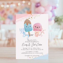 Invitación Género de niño o Chica revelan crema de hielo de K