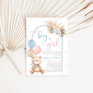 Invitación Género de niño o Chica revelan globo de oso de pel