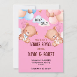 Invitación Género de osito de peluche revelan globos de invit