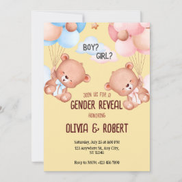 Invitación Género de osito de peluche revelan globos de invit