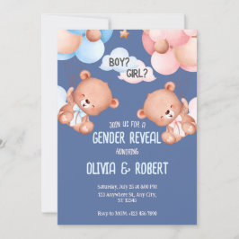 Invitación Género de osito de peluche revelan globos de invit