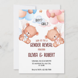 Invitación Género de osito de peluche revelan globos de invit