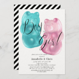 Invitación Género de oso de goma rosa y azul revelación de in