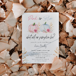 Invitación Género de otoño revelar calabaza rosa y azul