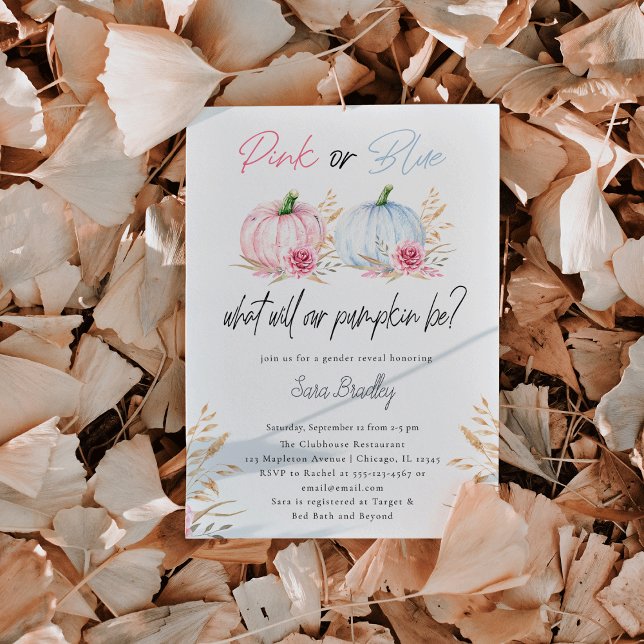 Invitación Género de otoño revelar calabaza rosa y azul (Subido por el creador)