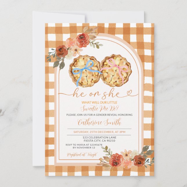 Invitación Género de pie de calabaza rosa azul de vaca revela (Anverso)