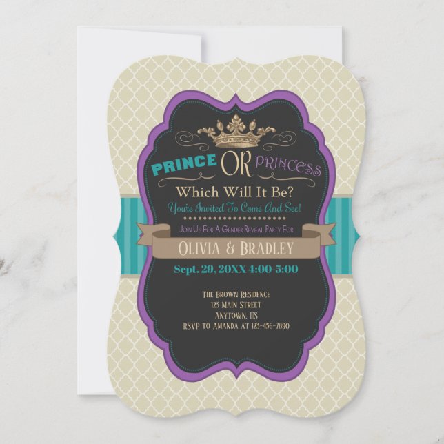 Invitación Género de príncipe o princesa revelación invitació (Anverso)