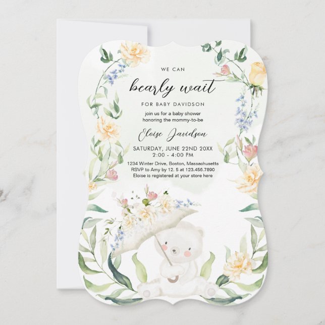 Invitación Género del oso verde Baby Shower amarillo neutro (Anverso)