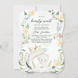 Invitación Género del oso verde Baby Shower amarillo neutro