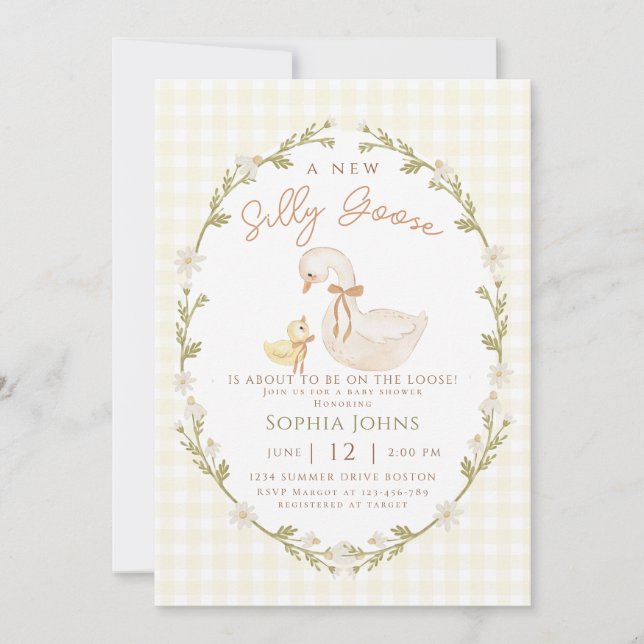 Invitación Género del pato de Gingham Neutra Baby Shower (Anverso)