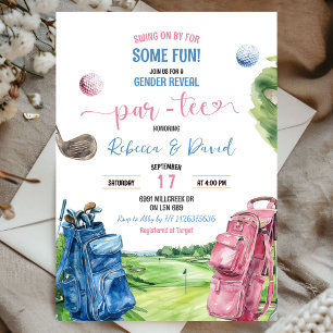 Invitación Género del tema del golf azul y rosado Revelación 