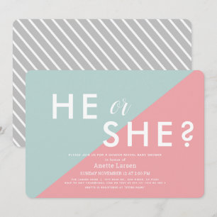 Invitación Género moderno rosa y azul revelan Baby Shower