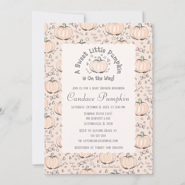 Invitación Género naranja Neutral Pequeña Calabaza Baby Showe (Anverso)
