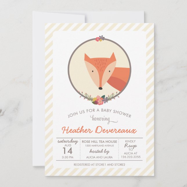 Invitación Género neutral Baby Shower del Fox (Anverso)