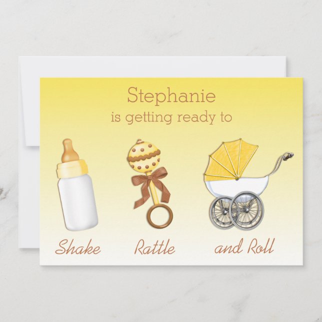 Invitación Género neutral Baby Shower del rollo del traqueteo (Anverso)