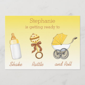 Invitación Género neutral Baby Shower del rollo del traqueteo