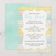 Género Neutral Baby Shower Mint Yellow Rustic Wood