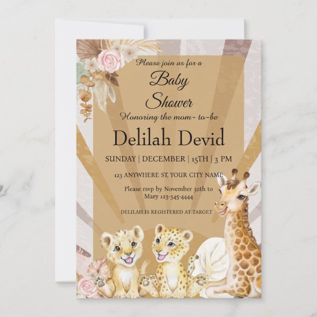 Invitación Género Neutral Boho Animal Baby Shower (Anverso)