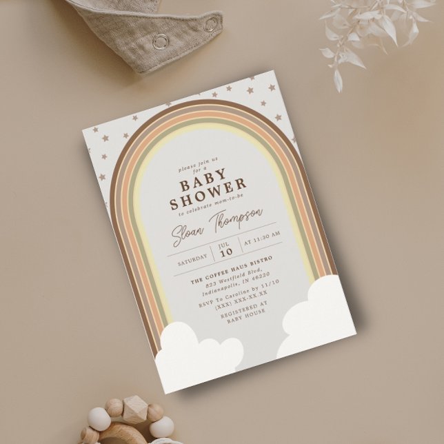 Invitación Género neutral de Boho Rainbow Baby Shower Earthy (Subido por el creador)