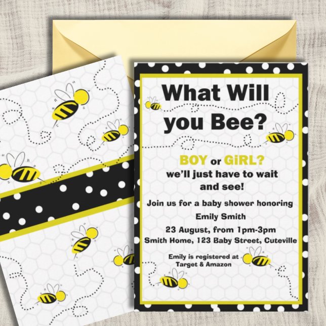 Invitación Género Neutral del sexo del bebé, Abeja (Subido por el creador)