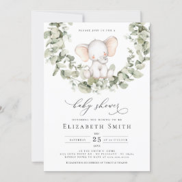 Invitación Género Neutral Eucalyptus Elephant Baby Shower