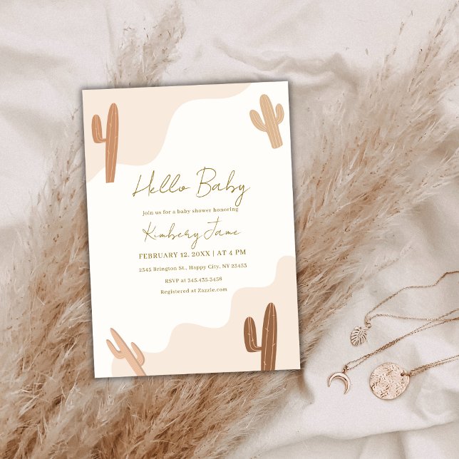 Invitación Género Neutral Moderno Boho Cactus Baby Shower (Gender Neutral Modern Boho Cactus Baby Shower Invitation)