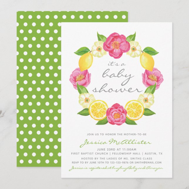 Invitación Género Neutral Moderno Lemon Floral Baby Shower (Anverso / Reverso)