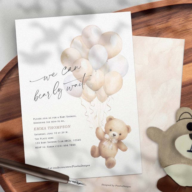 Invitación Género neutral Podemos esperar a Baby Shower (Gender Neutral We Can Bearly Wait, Cute Teddy Bear Baby Shower Invitation.)