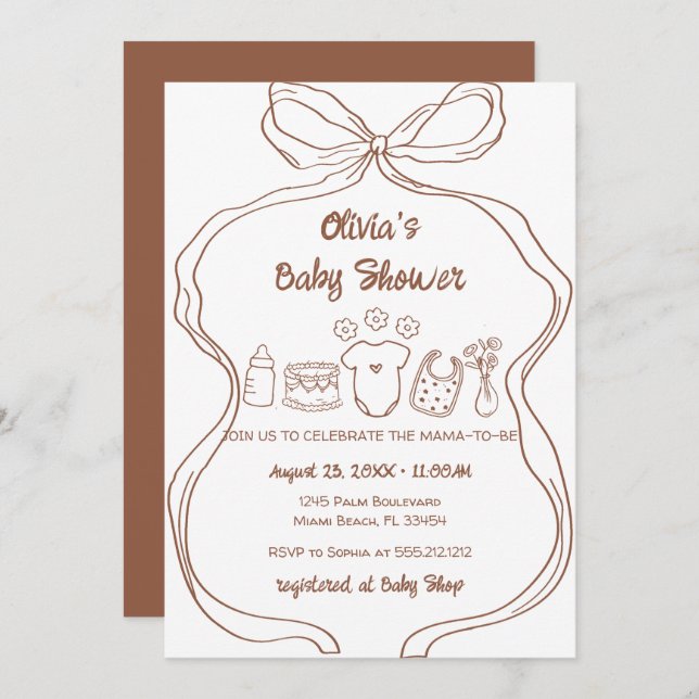 Invitación género Neutral Quirky Hand Drawow Baby Shower (Anverso / Reverso)