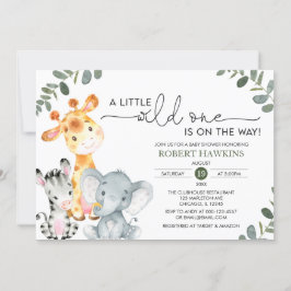 Invitación Género Neutral Safari Animal Wild One Baby Shower