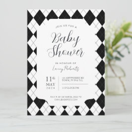 Invitación Género neutro de argamino de diamante negro y blan